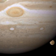 The moon is small compared to the gas giant Jupiter, as seen in this Hubble image from 2007.